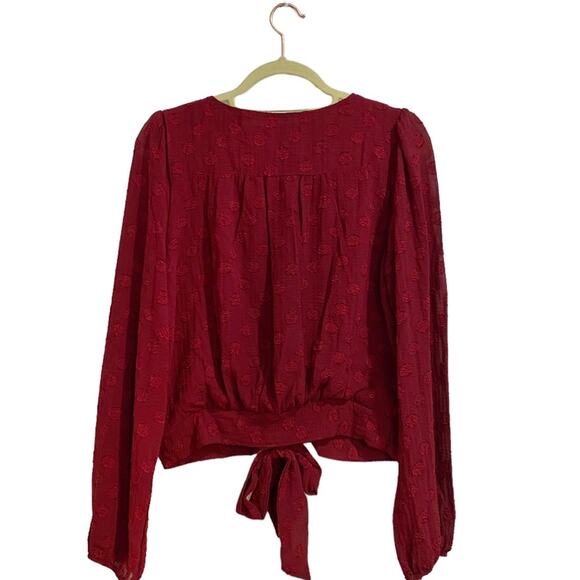 Lush Burgundy Posey Tie Front Crop Blouse Sz M NWT - Picture 11 of 14